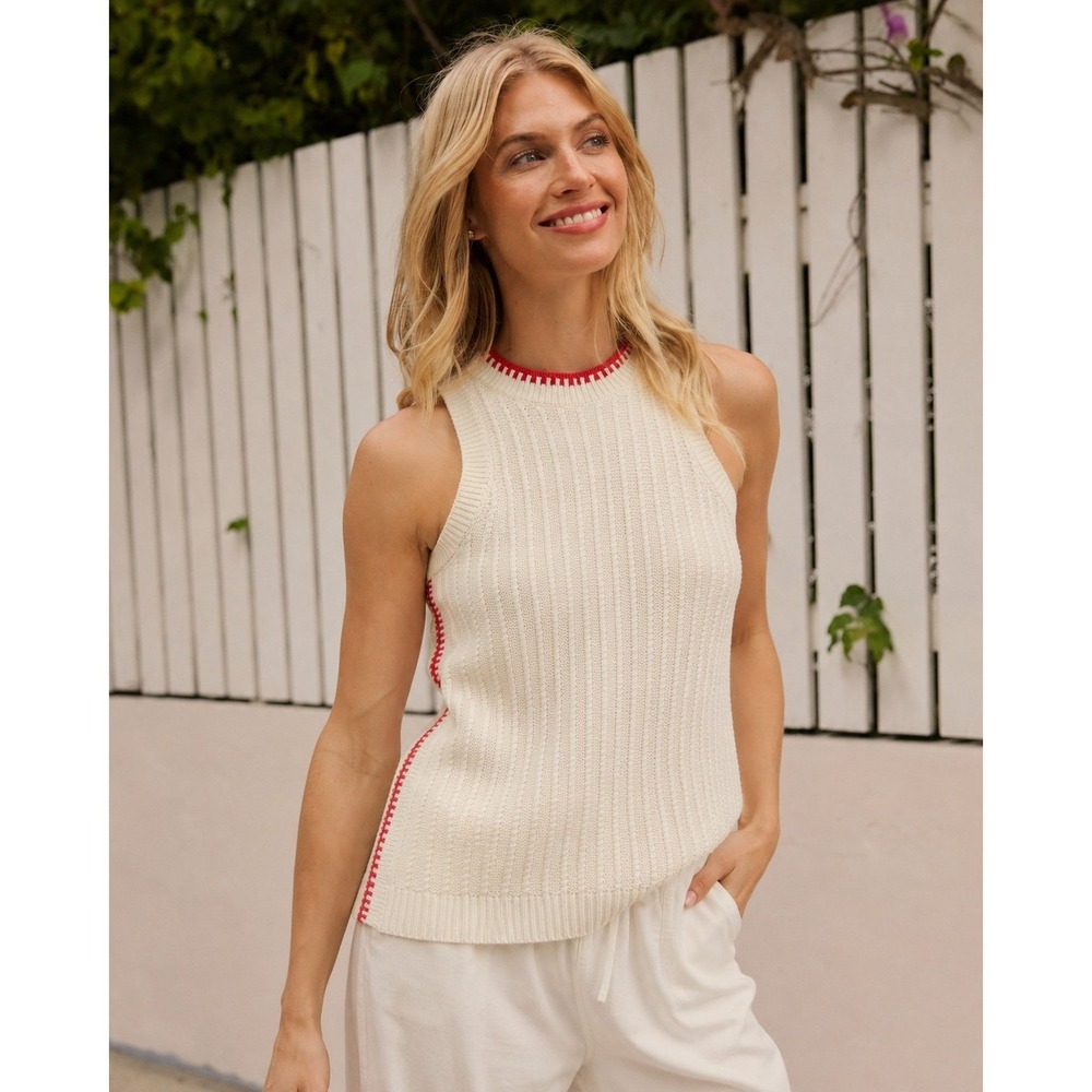 525 America Demi Mini Cable Tipping Tank in Sea Salt Multi Sz L NWOT Preppy